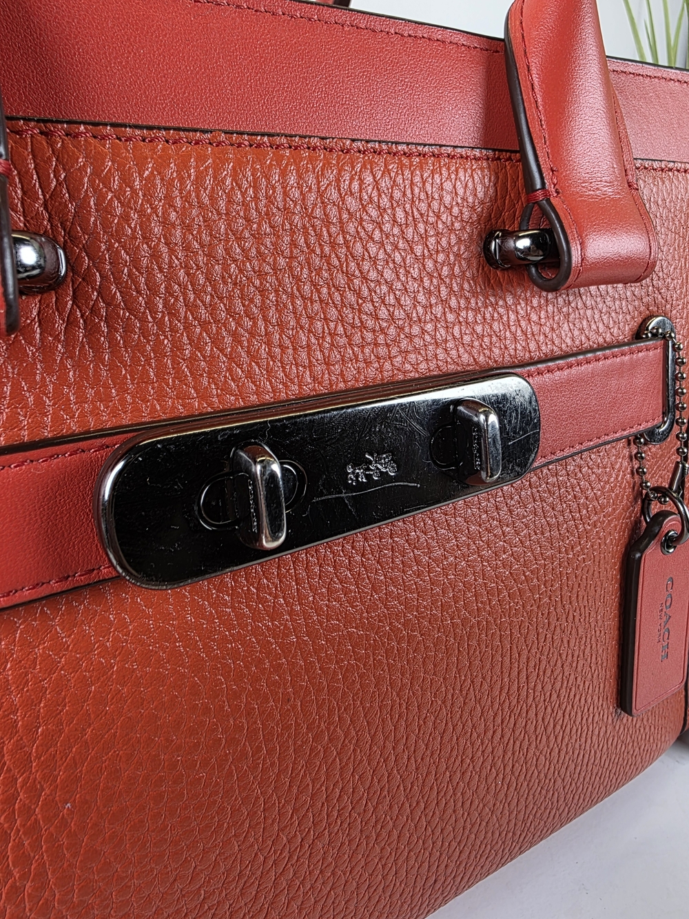 Coach Swager 27 Red Orange Leather Satchel Handbag Crossbody Bag - Picture 6 of 16